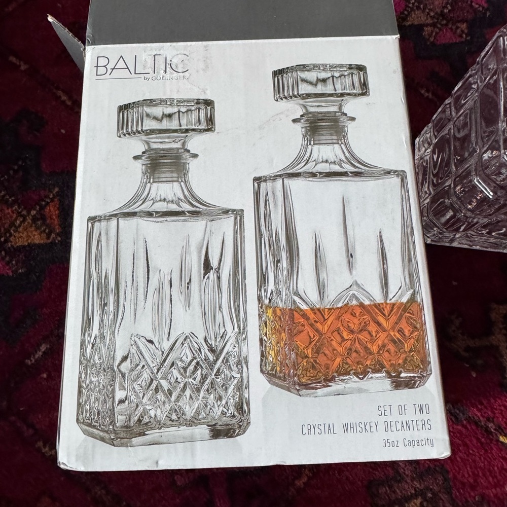 NWT Baltic by Goldinger set of 2 decanters. Crystal decanter set